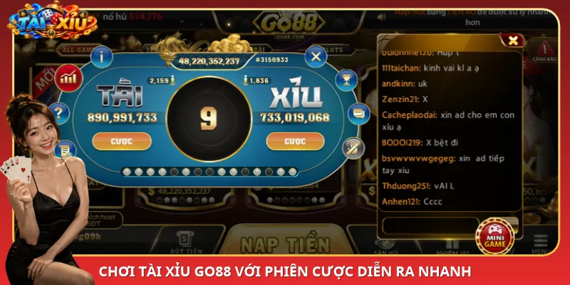 Chơi Tài Xỉu Go88 với phiên cược diễn ra nhanh