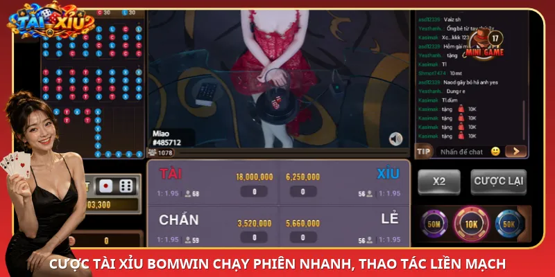 Cược Tài Xỉu BomWin chạy phiên nhanh, thao tác liền mạch