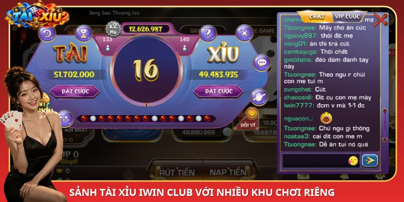 Sảnh Tài Xỉu iWin Club với nhiều khu chơi riêng