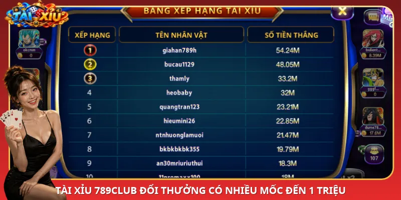 Tài Xỉu 789Club đổi thưởng có nhiều mốc đến 1 triệu