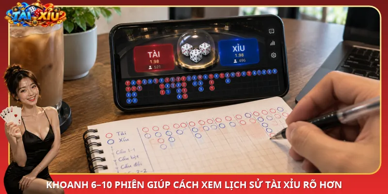 Khoanh 6–10 phiên giúp cách xem lịch sử Tài Xỉu rõ hơn