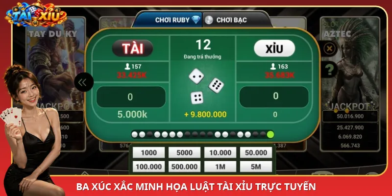 Ba xúc xắc minh họa luật Tài Xỉu trực tuyến